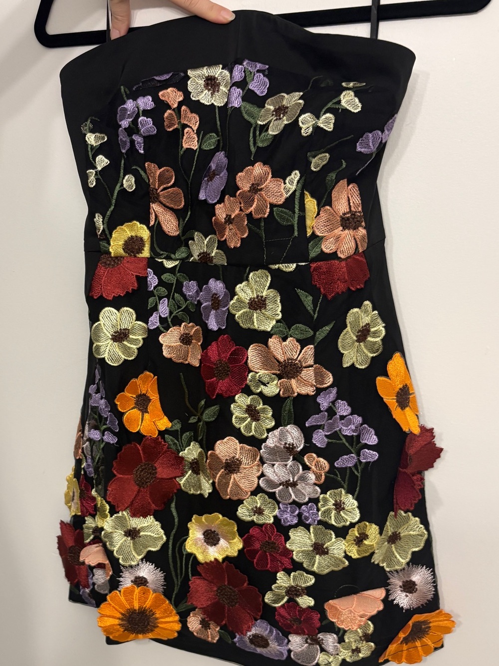 NWT AMYLYNN Black Strapless Mini Dress with Multicolor Floral Embroidery